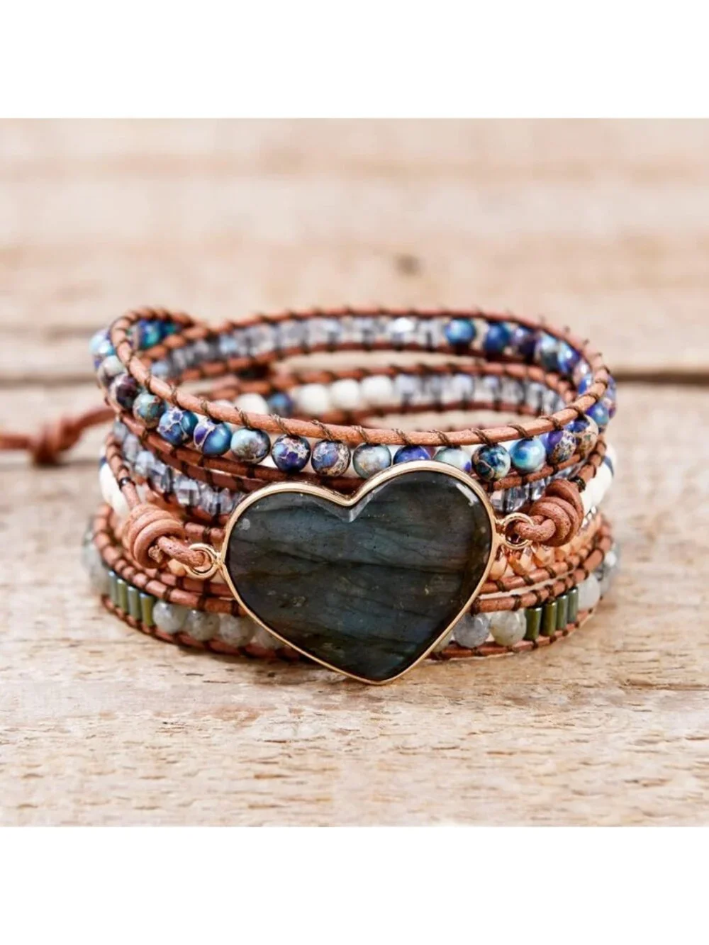 Handmade Boho Natural Stone 3-Wrap Bracelet for Women - Unique Gift Idea